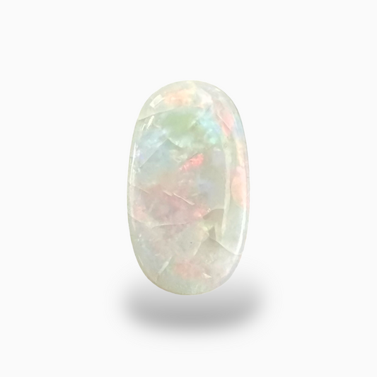 Natural Australian White Opal Stone 8.9 Carats Oval Cabochon Shape Size 17.5X10mm