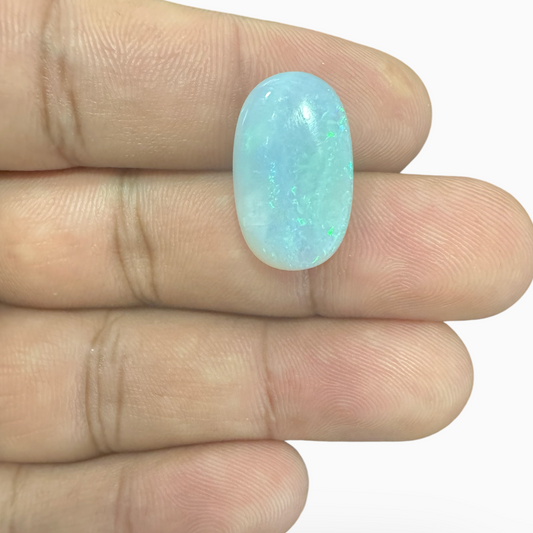 Natural Australian White Opal Stone 9.84 Carats Oval Cabochon Shape Size 19.5X12mm