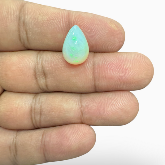 Natural White Color Ethiopian Opal Stone 4.29  Carats Pear Cabochon Shape 15X10.5mm