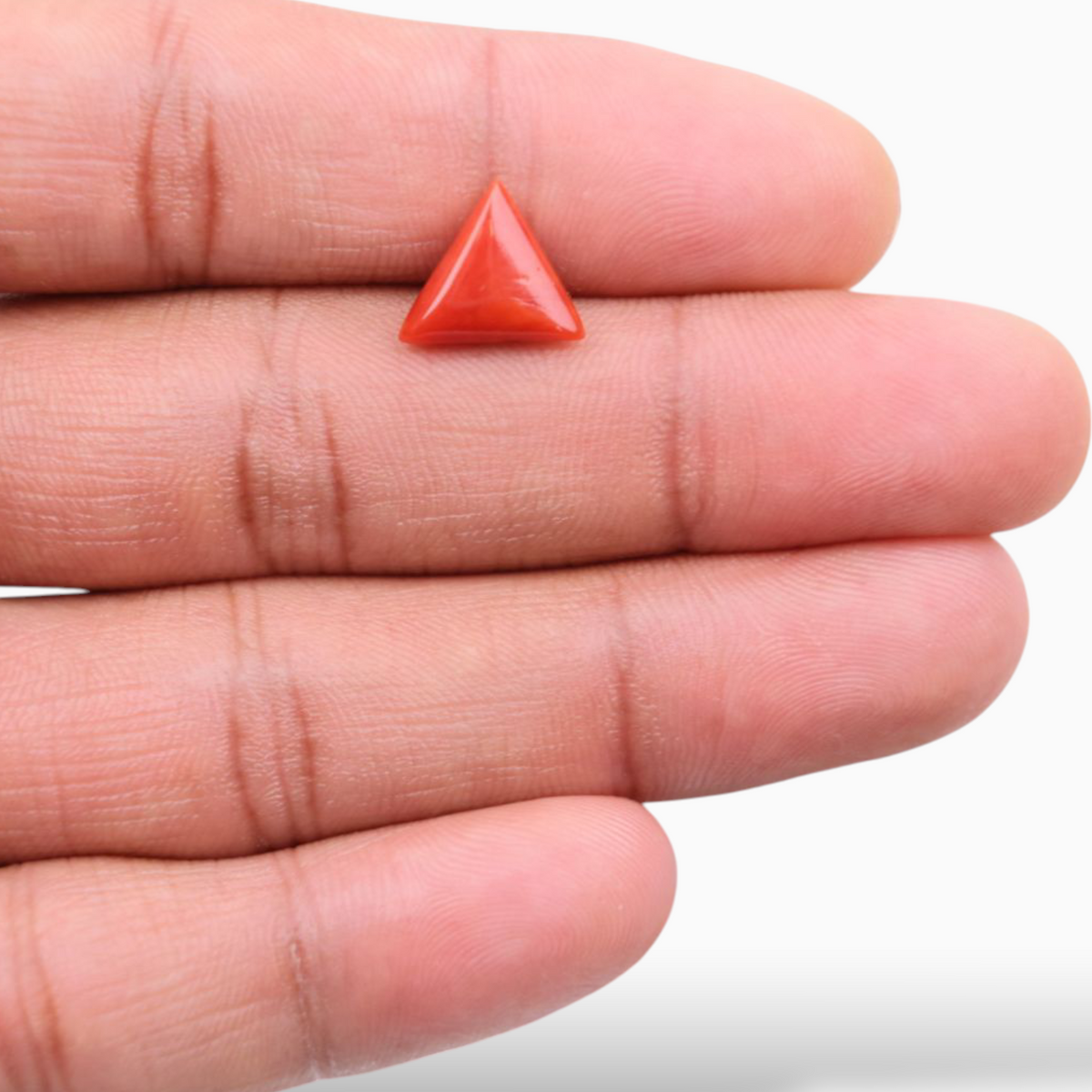 Original  Italian Red Coral Stone For Sale 3.07 Carats Triangle Shape Size 10.8mm