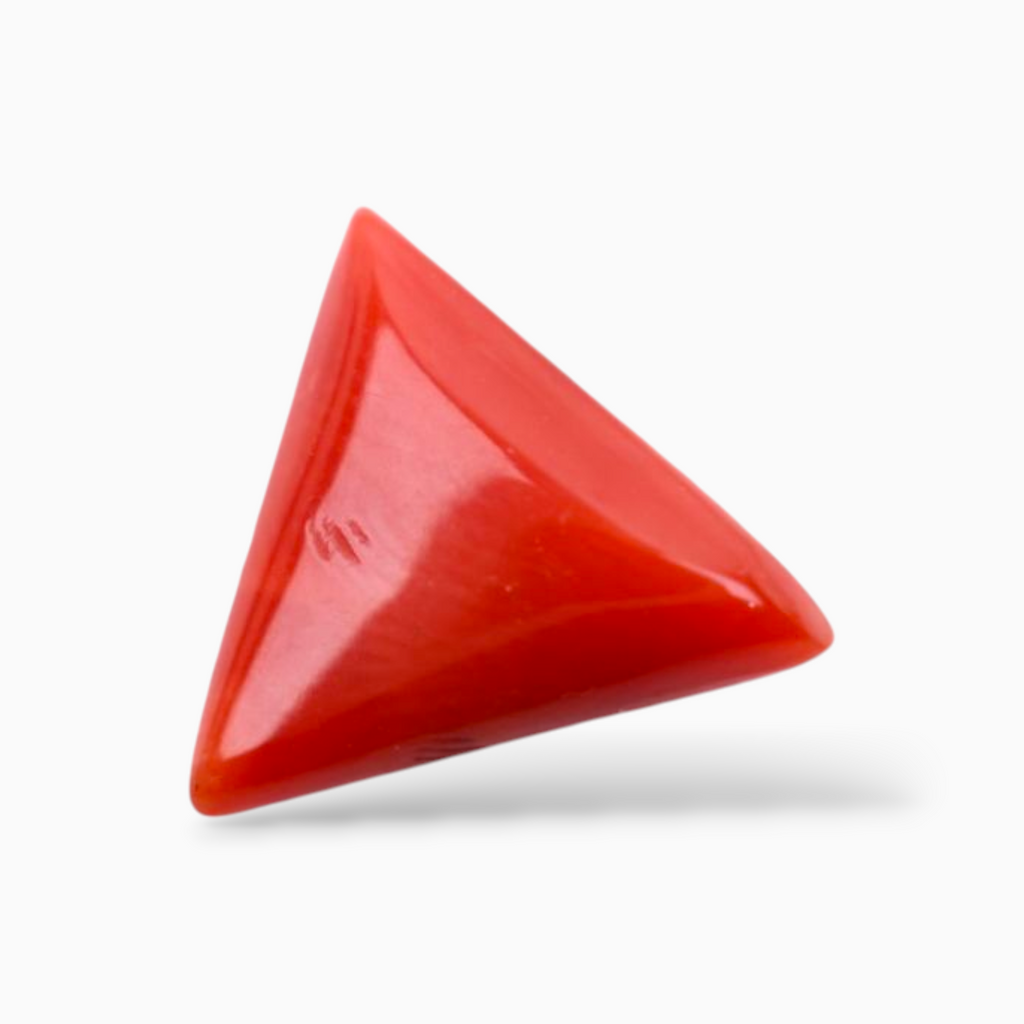 Original  Italian Red Coral Stone For Sale 3.07 Carats Triangle Shape Size 10.8mm