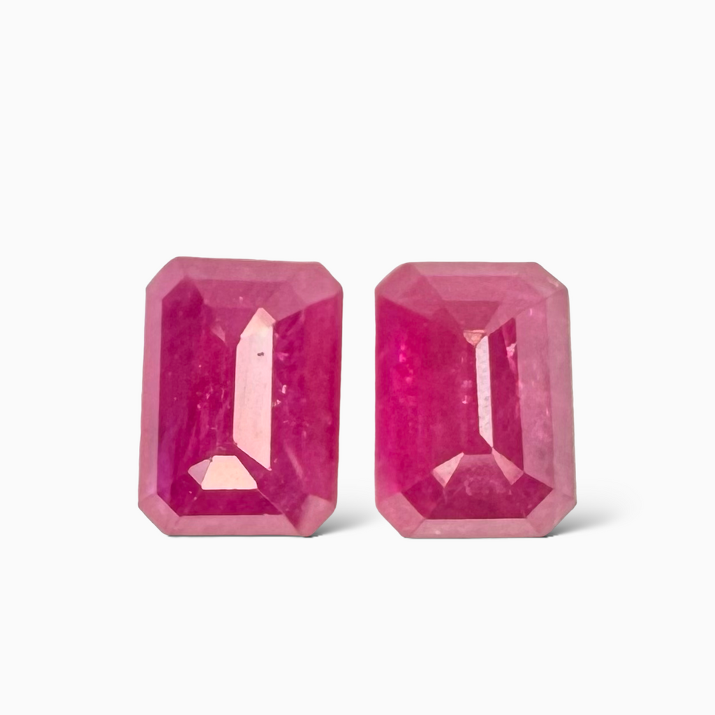Pair of Natural Ruby Stone Emerald Cut 3.02 carat 7x5mm