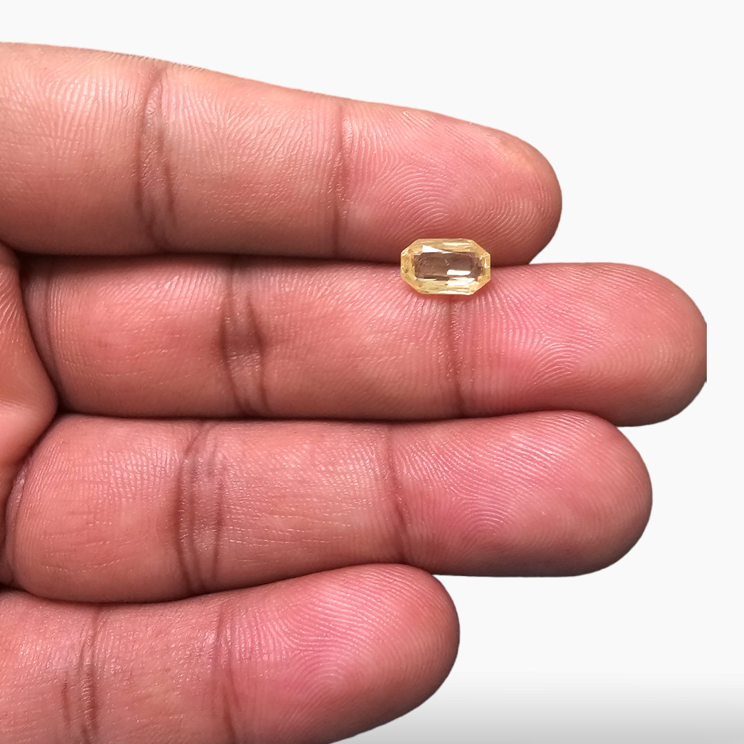 Natural Yellow Sapphire Stone  1.85 Carats 8.5 × 5.5 mm Emerald Cut