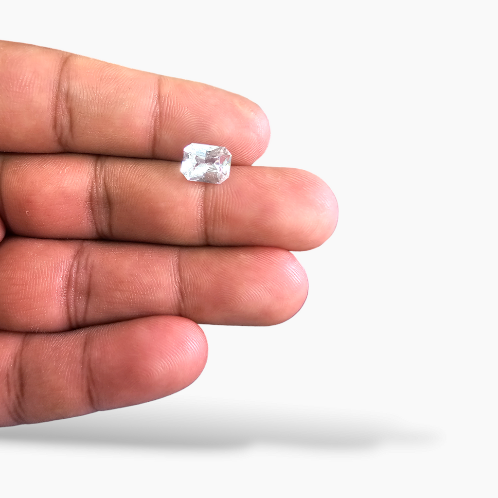 Natural White Sapphire Stone 2.63 Carats Emerald Cut