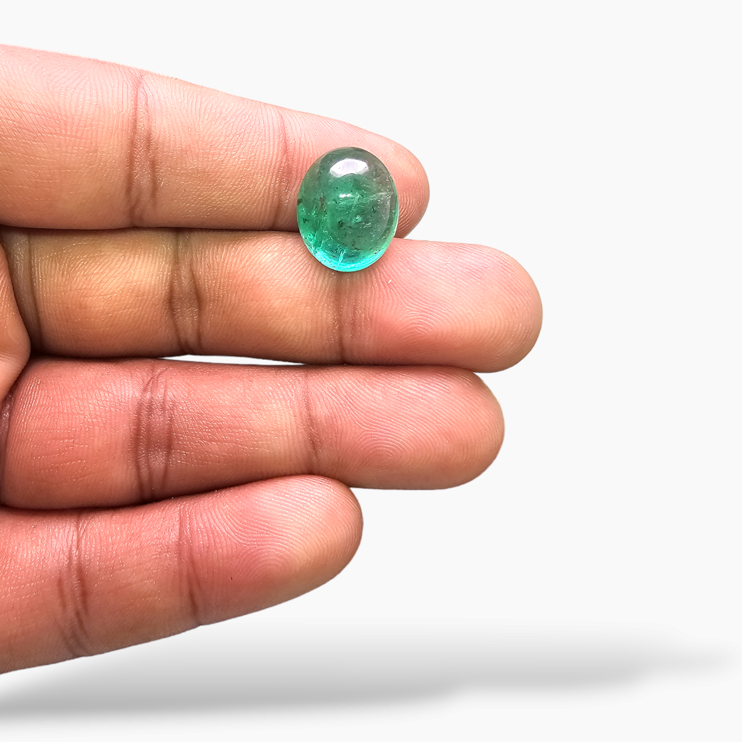 Natural Zambian Emerald Stone 10.65 Carats Oval Cabochon 15.8 x 12.6 mm