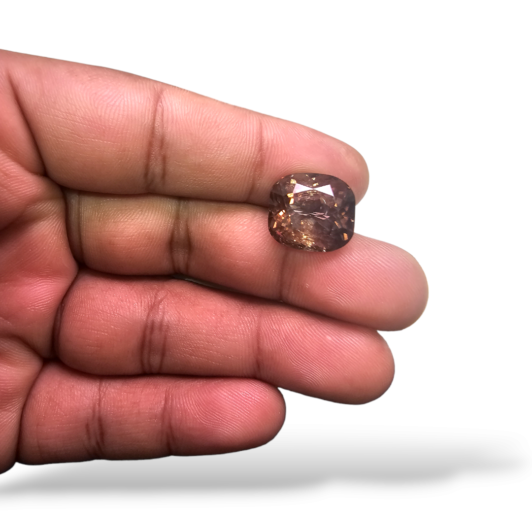 Natural Brown Pink Tourmaline Stone 13.33 Carats Cushion Cut (14.2 x 13.1 mm) 