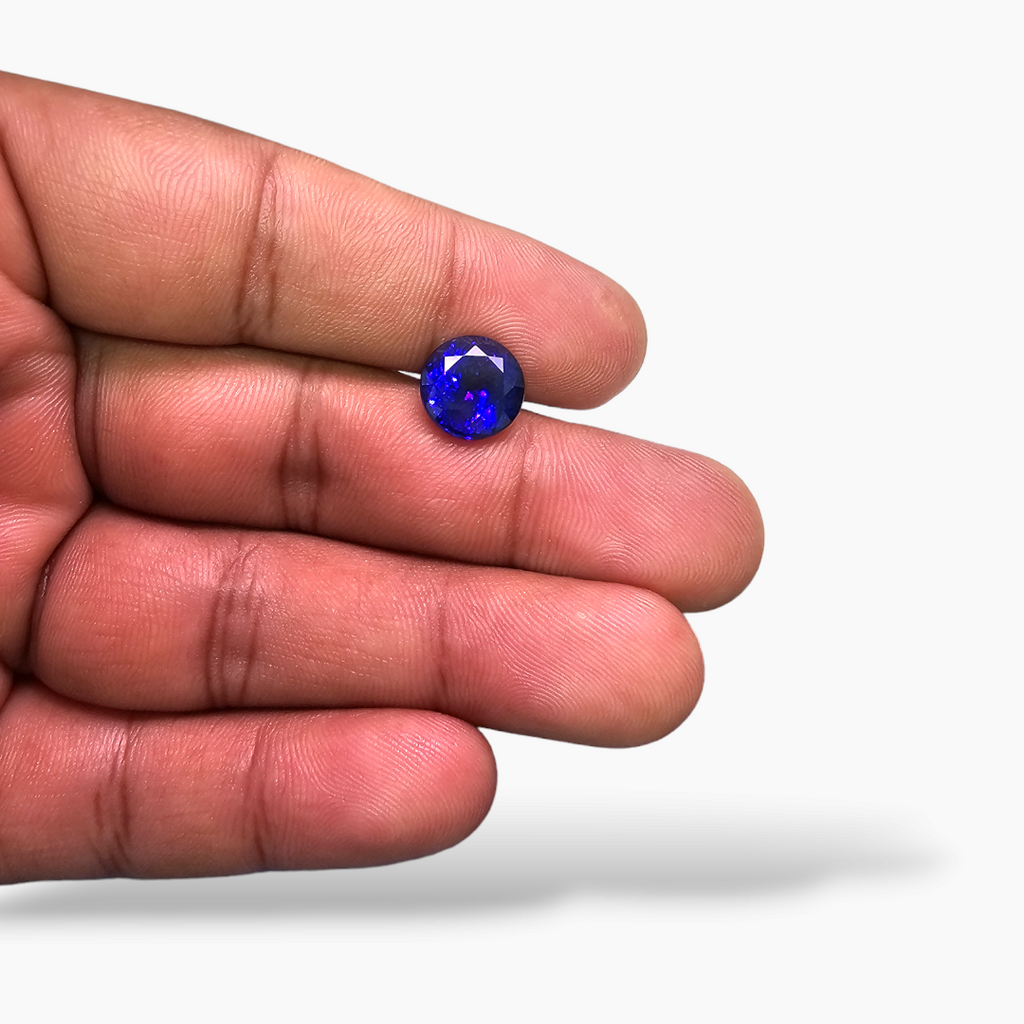 loose Natural Blue Tanzanite Stone 4.58 Carats Round Cut (10 mm)