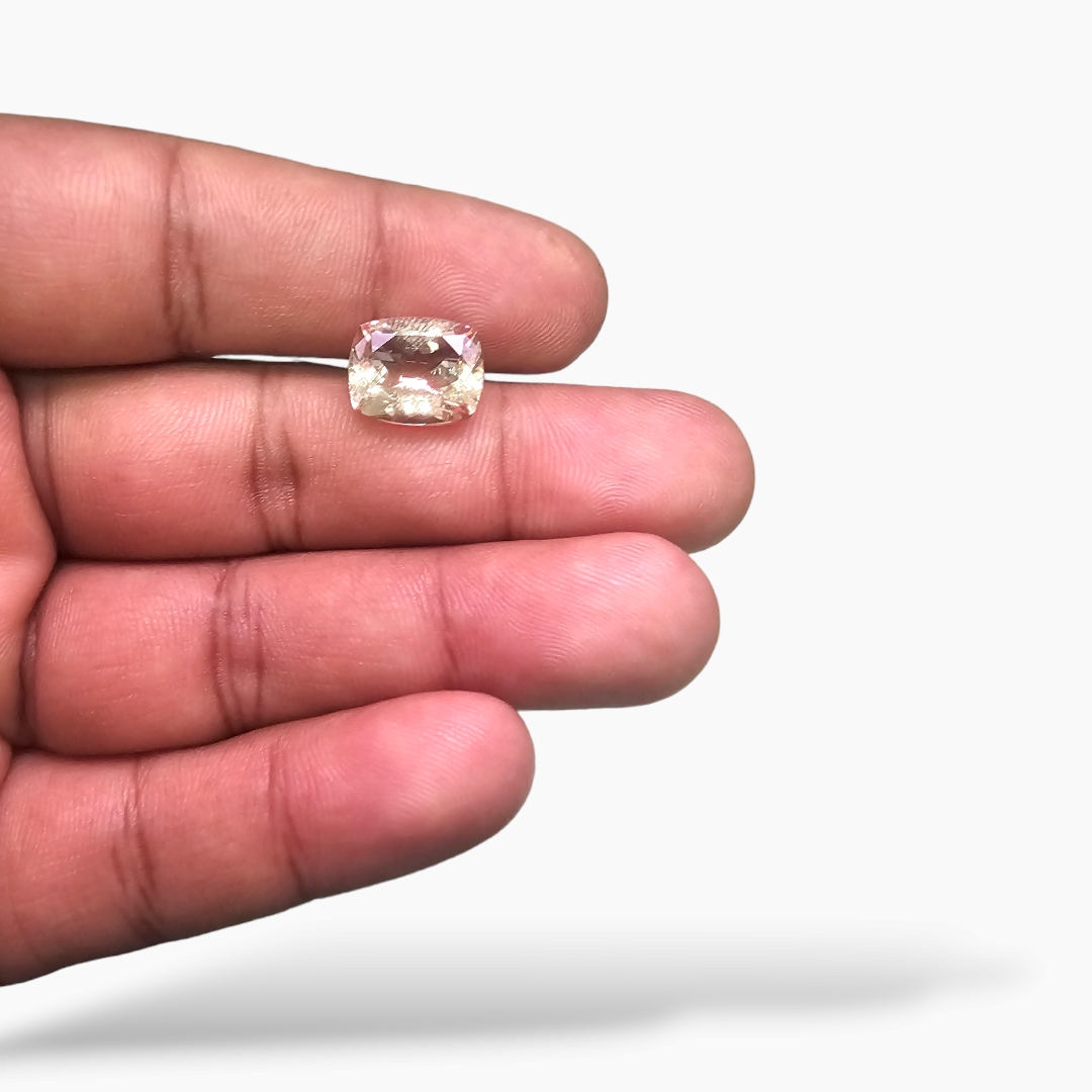 loose Natural Peach Morganite Stone 4.59 Carats Cushion Cut (12 x 10 mm)