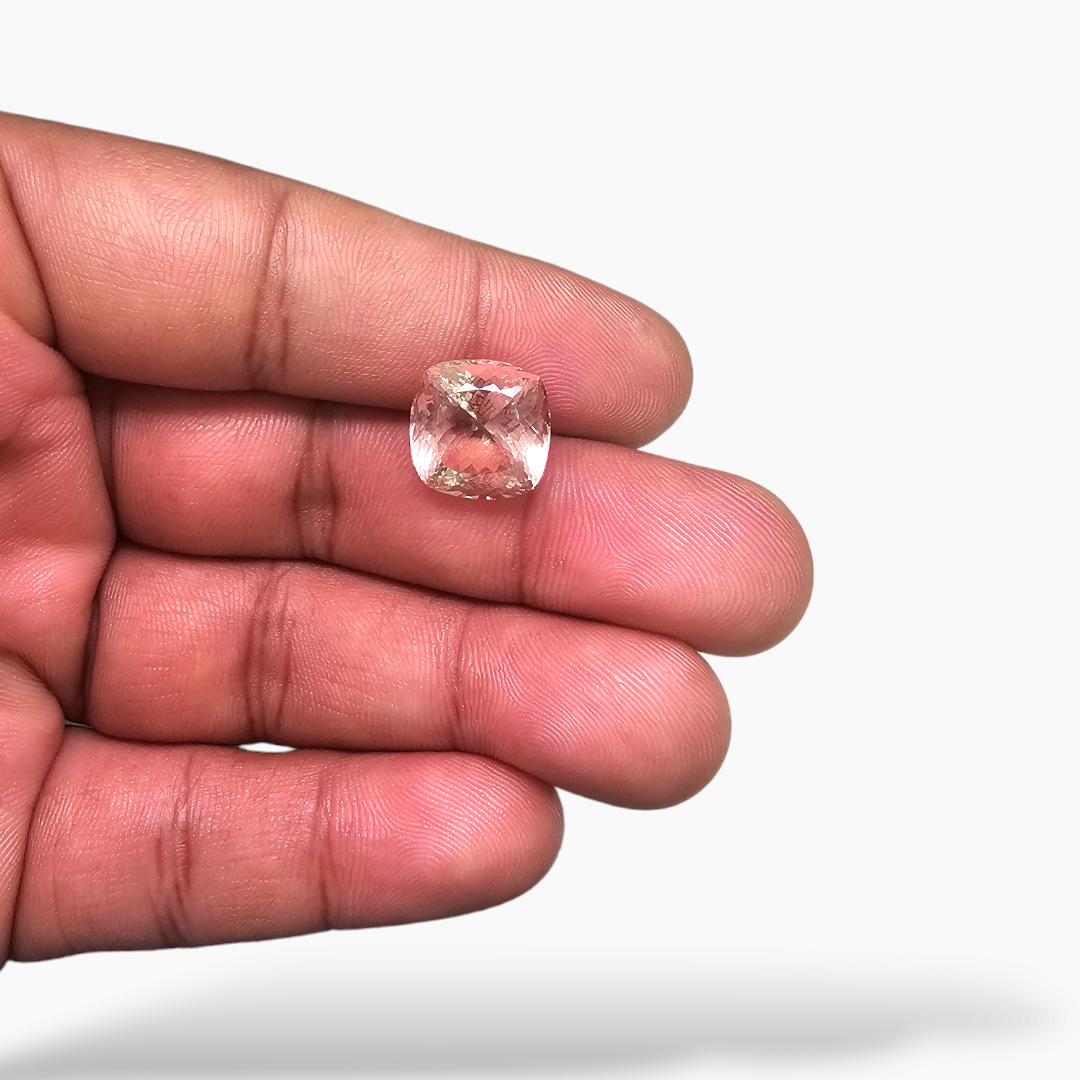 loose Natural Peach Morganite Stone 7.73 Carats Cushion Cut (12 mm) 