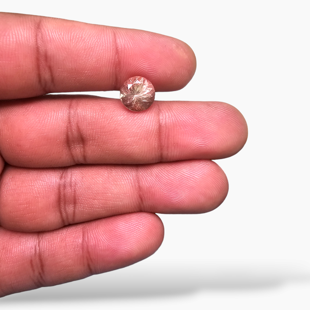 loose Natural Peach Morganite Stone 3.14 Carats Round Cut (9 mm)