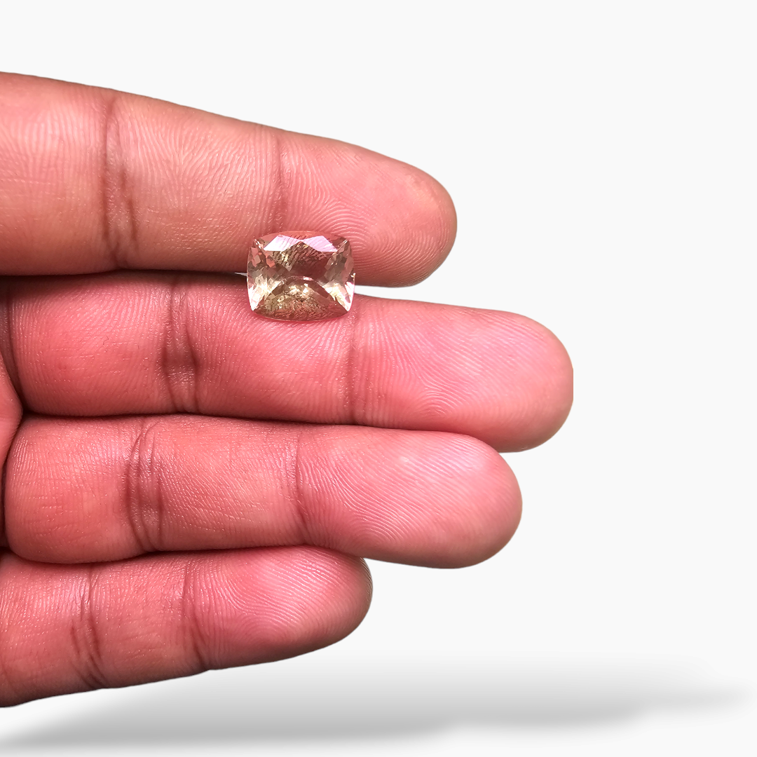 loose Natural Peach Morganite Stone 5.17 Carats Cushion Cut (12x10 mm) ]