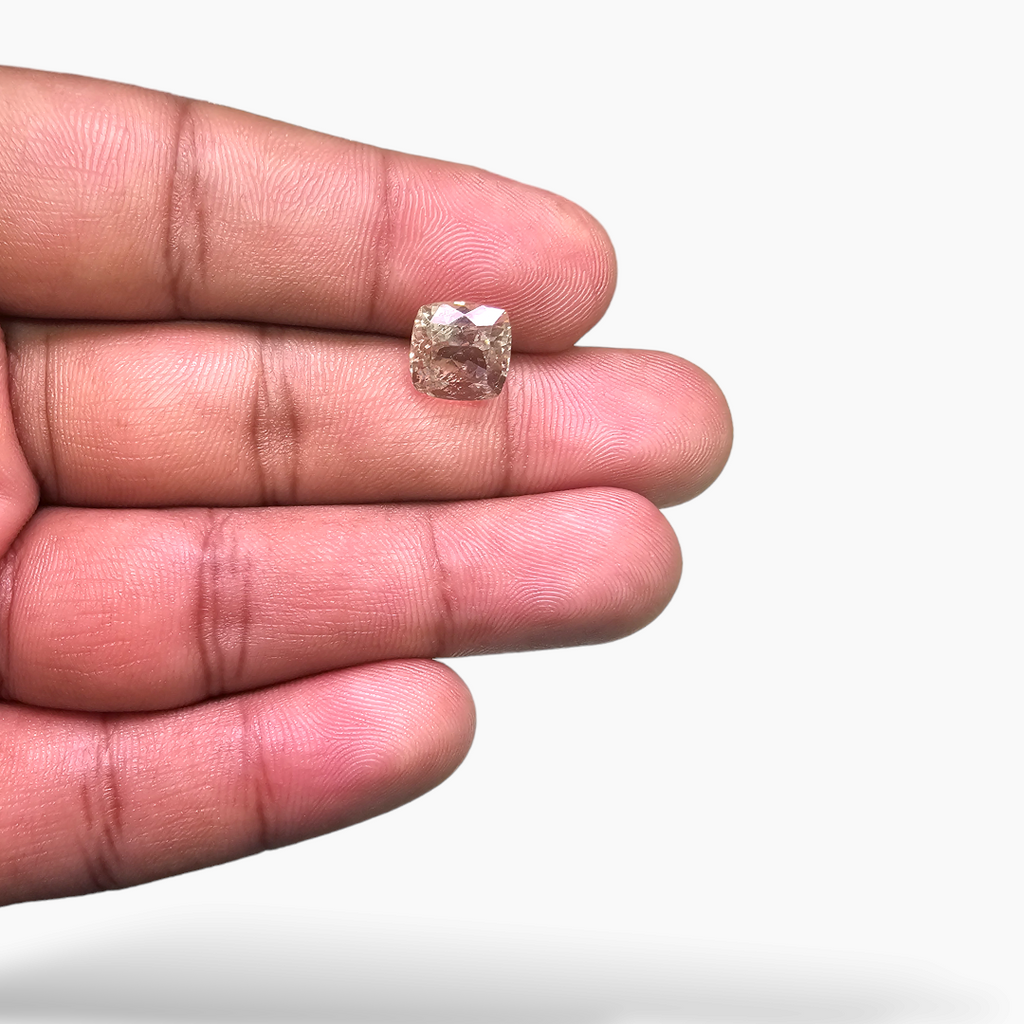 loose Natural Peach Morganite Stone 4.45 Carats Cushion Cut (8.5 mm)