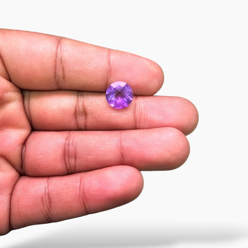 Natural Purple Amethyst  Stone 3.2 Carats Round ( 10 mm)