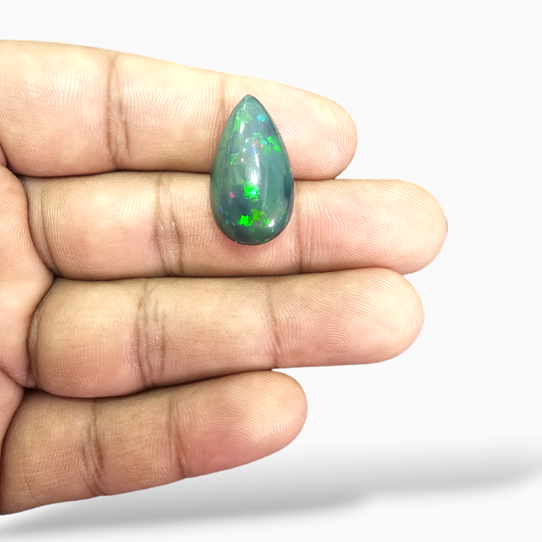 loose Natural Black Ethiopian Opal  Stone 9.66 Carats Pear Cabochon Shape  ( 23x13 mm )