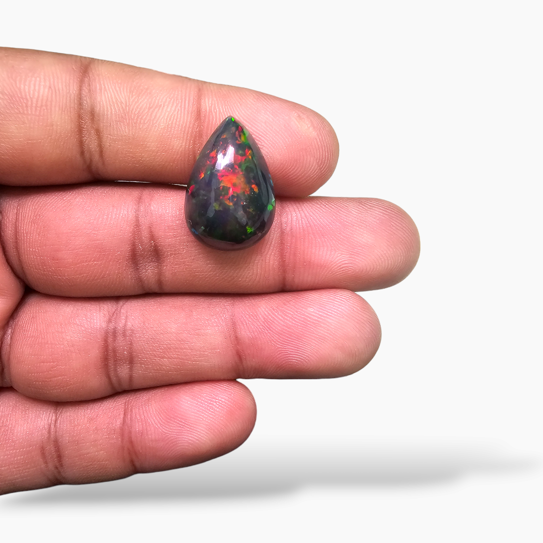 loose Natural Black  Ethiopian Opal  Stone 8.73 Carats Pear Cabochon Shape  ( 20x14 mm )