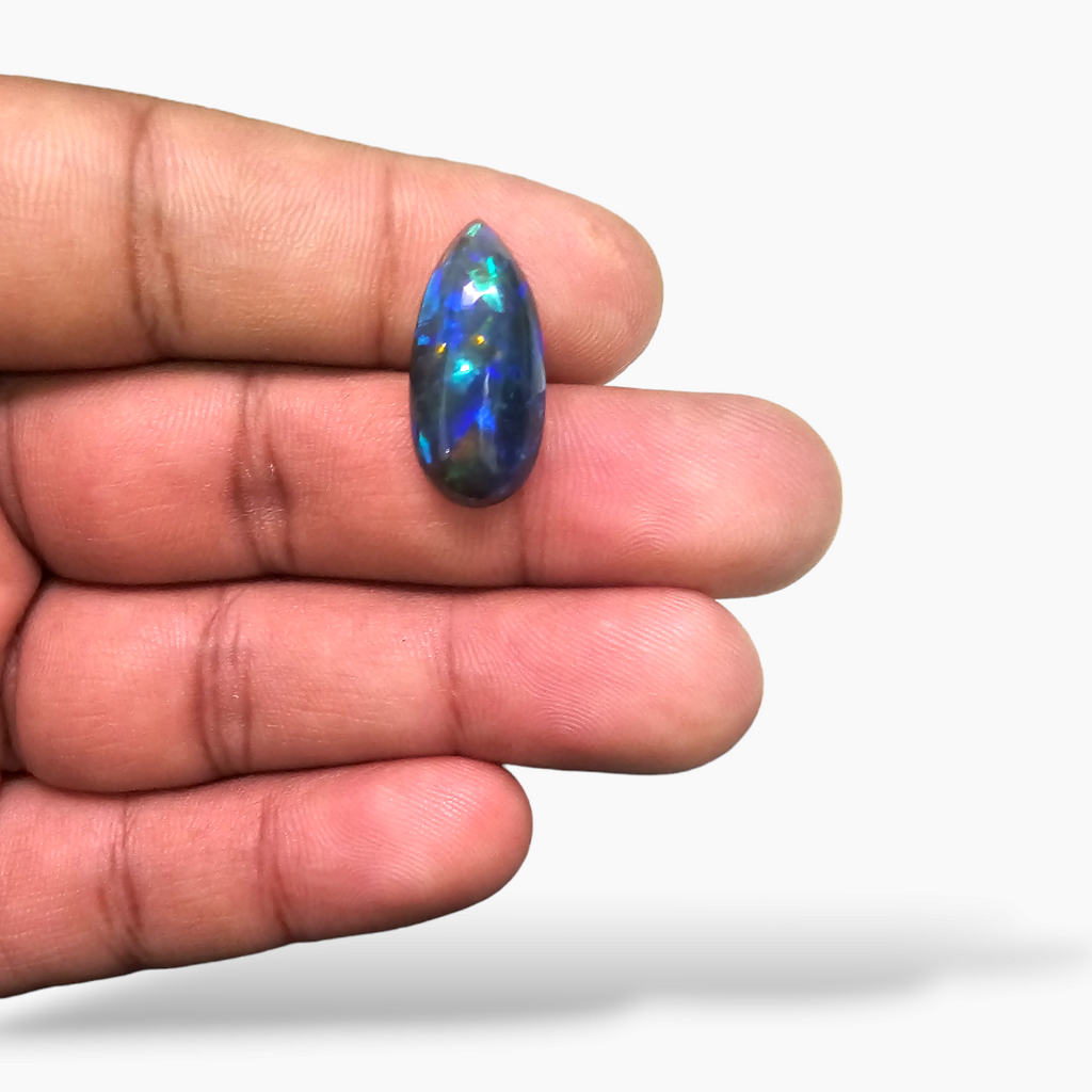 online Natural Black Ethiopian Opal  Stone 6.58 Carats Pear Cabochon Shape  ( 21.5x10 mm )