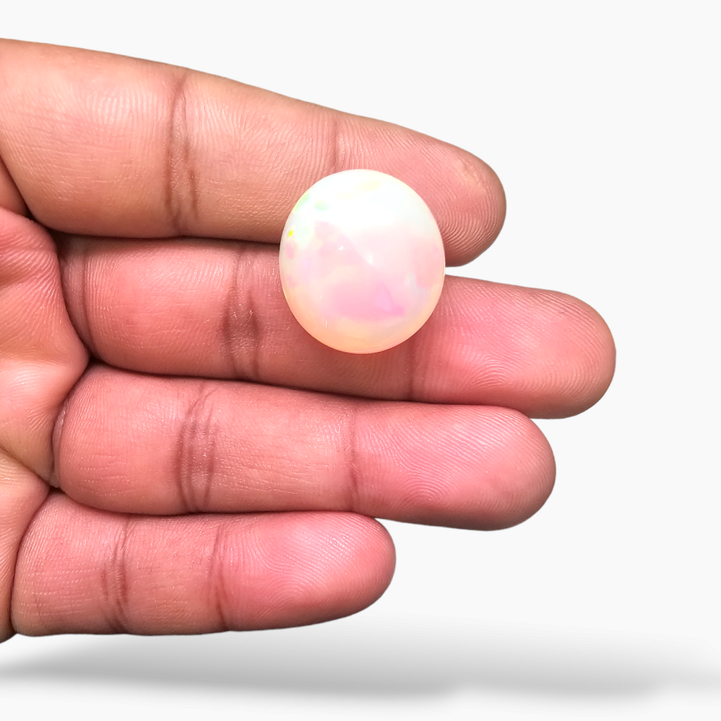 loose Natural White Ethiopian Opal  Stone 20.48 Carats Round Cabochon Shape  ( 18.5 mm )