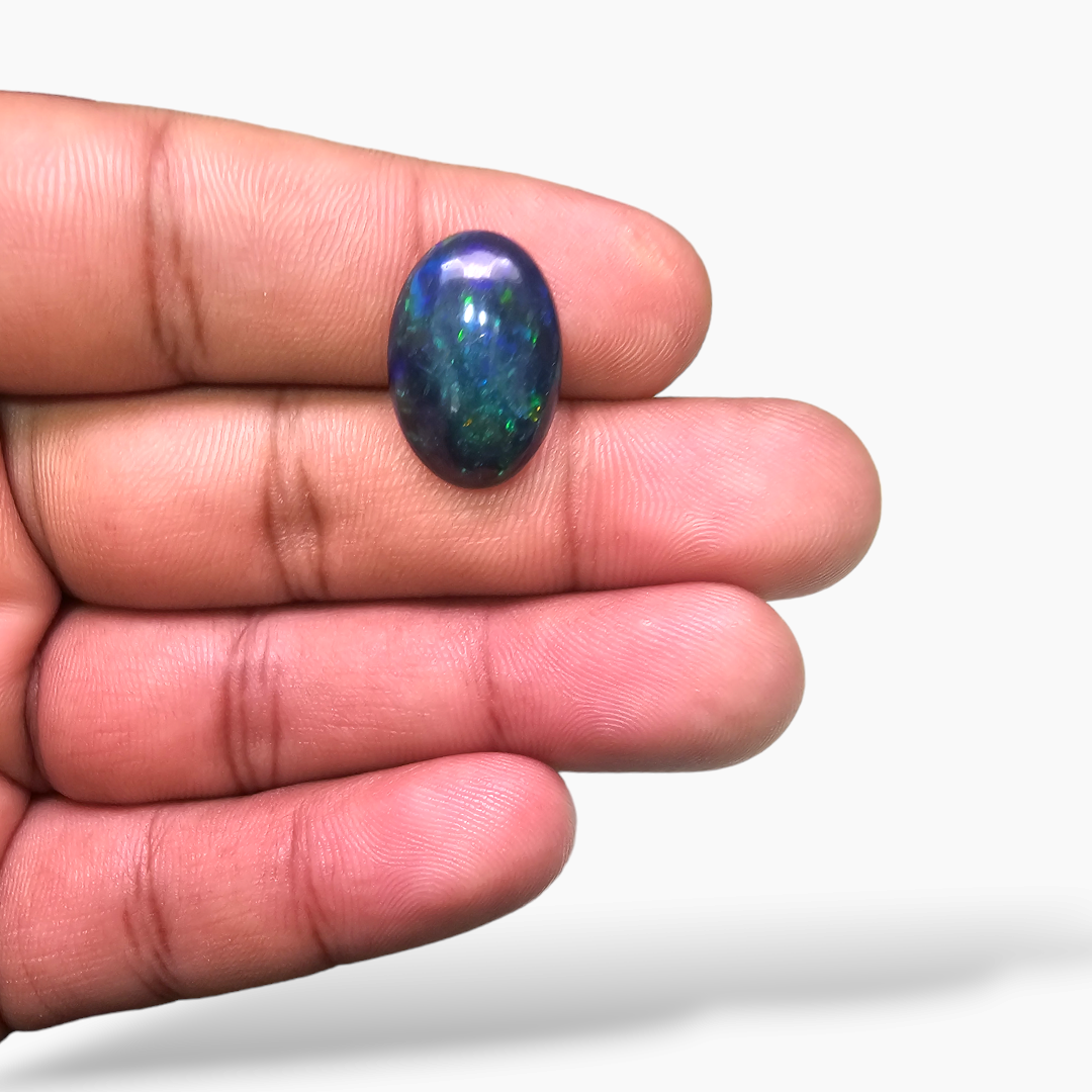 online Natural Black Ethiopian Opal  Stone 6.25 Carats Oval Cabochon Shape  ( 18x12.5 mm )