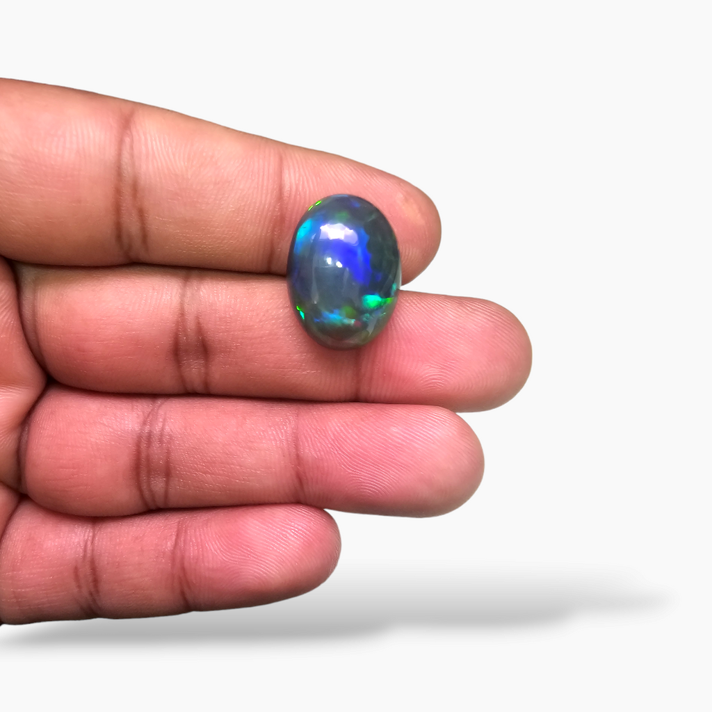 loose Natural Black Ethiopian Opal  Stone 10.11 Carats Oval Cabochon Shape  ( 19x14 mm )