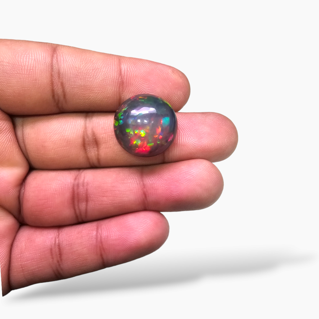 loose Natural Black Ethiopian Opal  Stone 15.90 Carats Round Cabochon Shape  ( 18.5 mm )