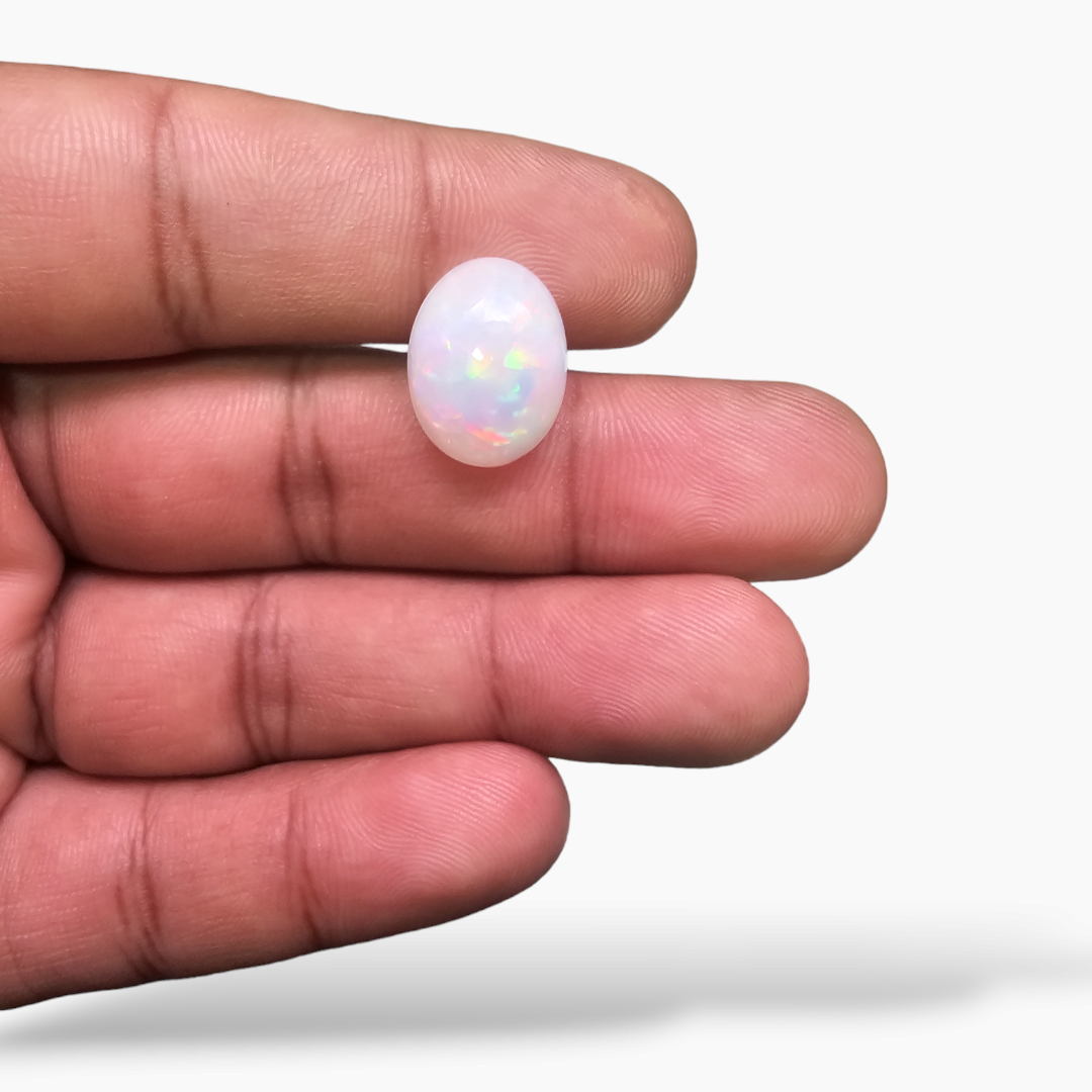loose Natural White Ethiopian Opal  Stone 5.47 Carats Oval Cabochon Shape  ( 15.5x12 mm )