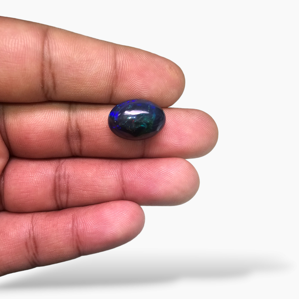 online Natural Black Ethiopian Opal  Stone 6.32 Carats Oval Cabochon Shape  ( 16.5x12 mm )