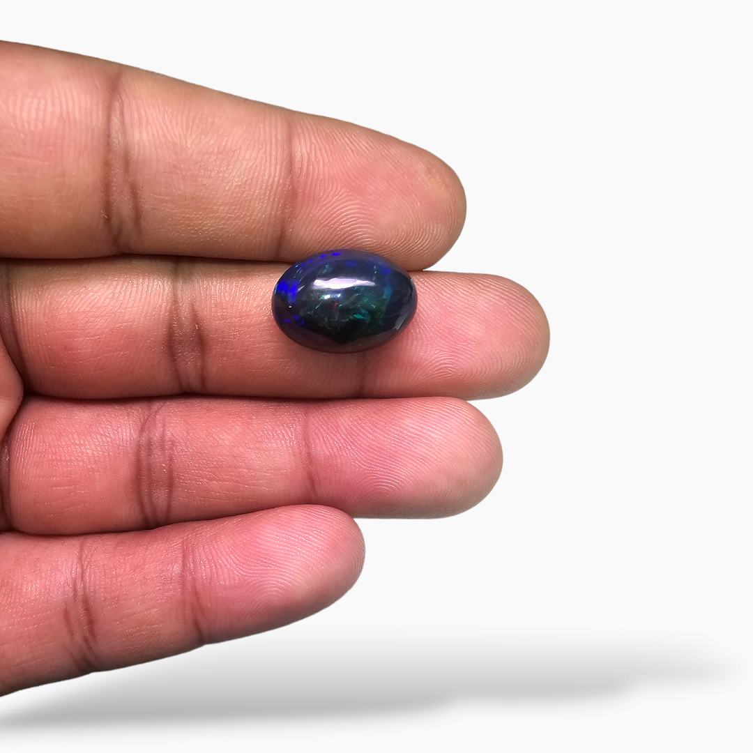 online Natural Black Ethiopian Opal  Stone 6.32 Carats Oval Cabochon Shape  ( 16.5x12 mm )