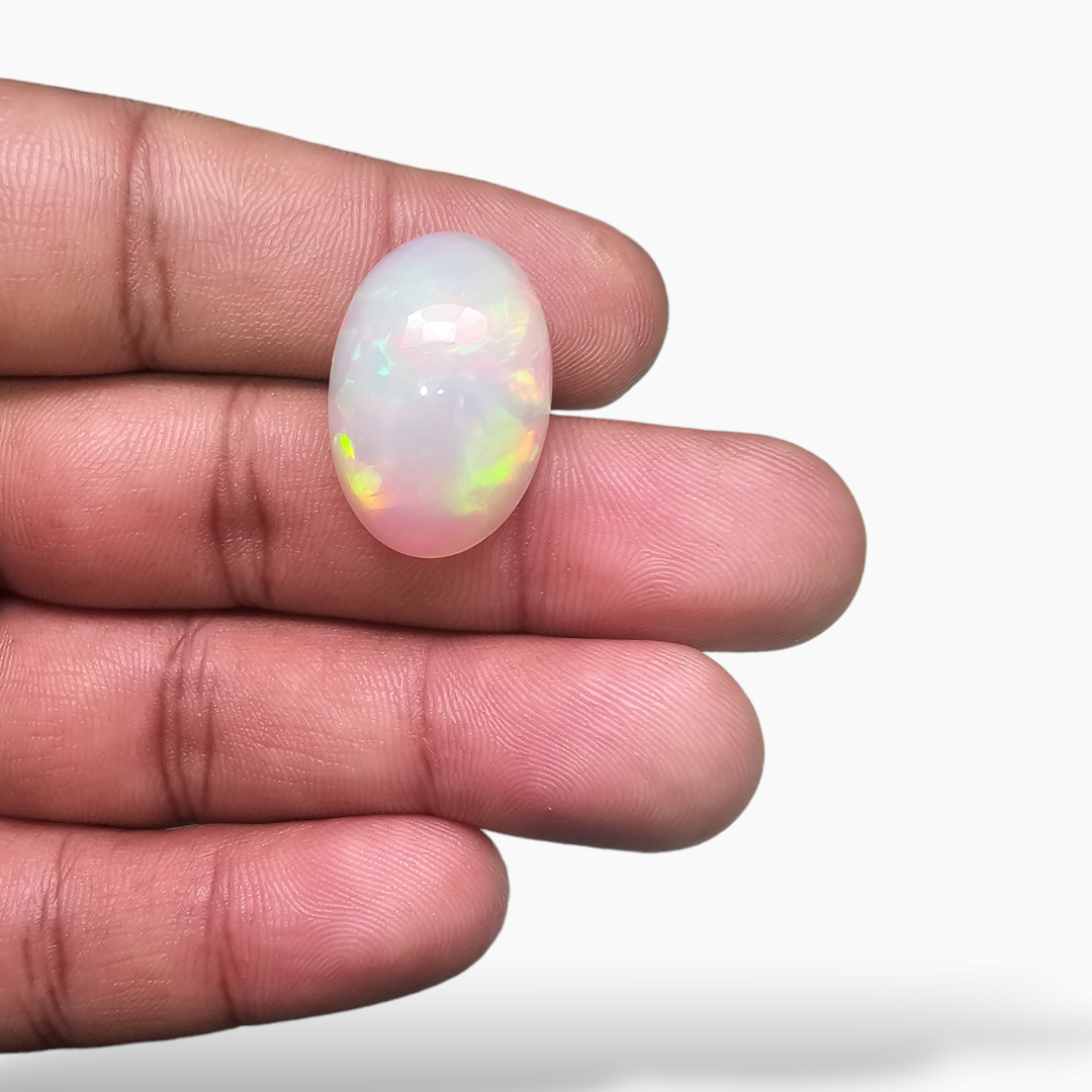 loose Natural White Ethiopian Opal  Stone 14.86 Carats Oval Cabochon Shape  ( 23x15.5 mm ) 