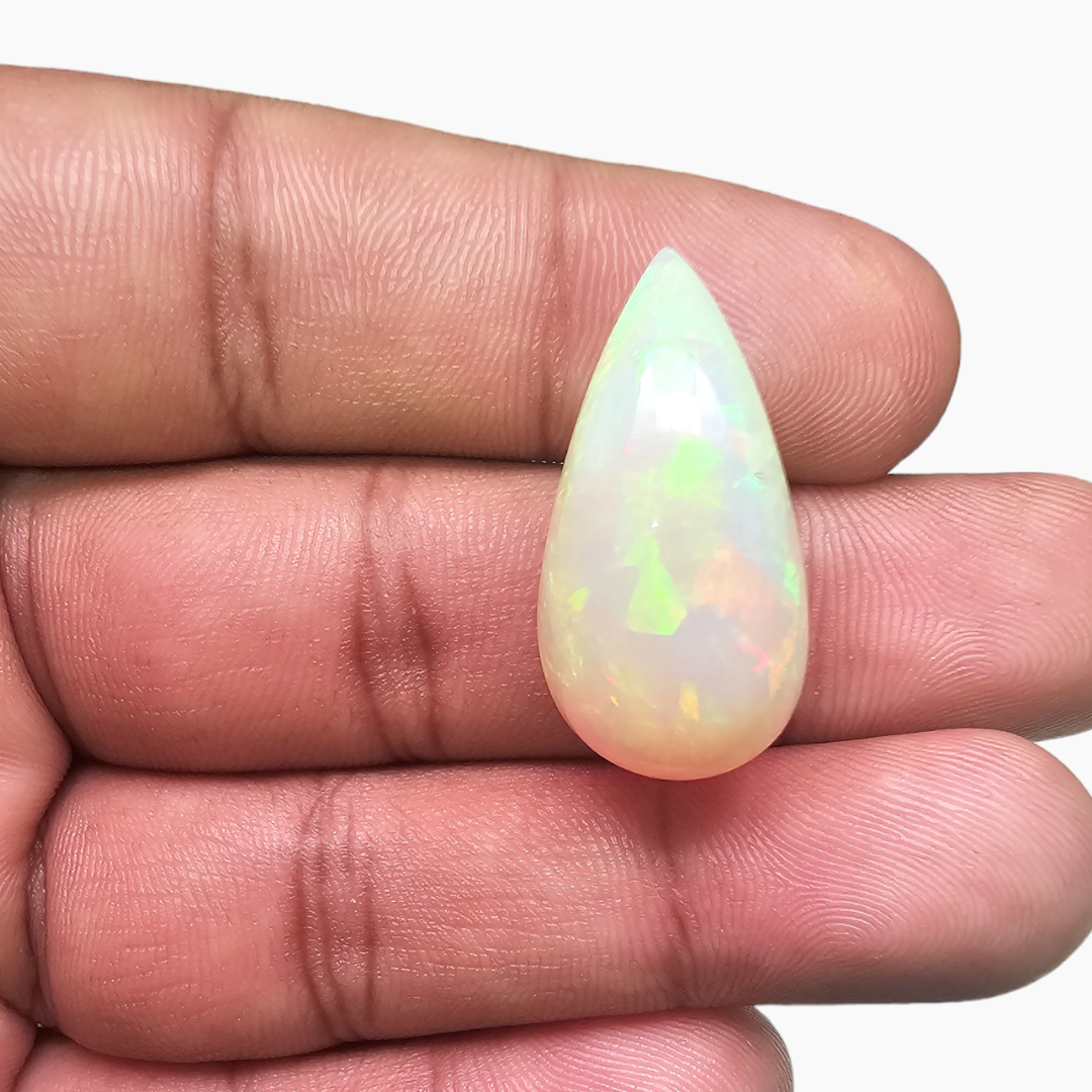 loose Natural White Ethiopian Opal  Stone 17.16 Carats Pear Cabochon Shape  ( 27x14 mm )