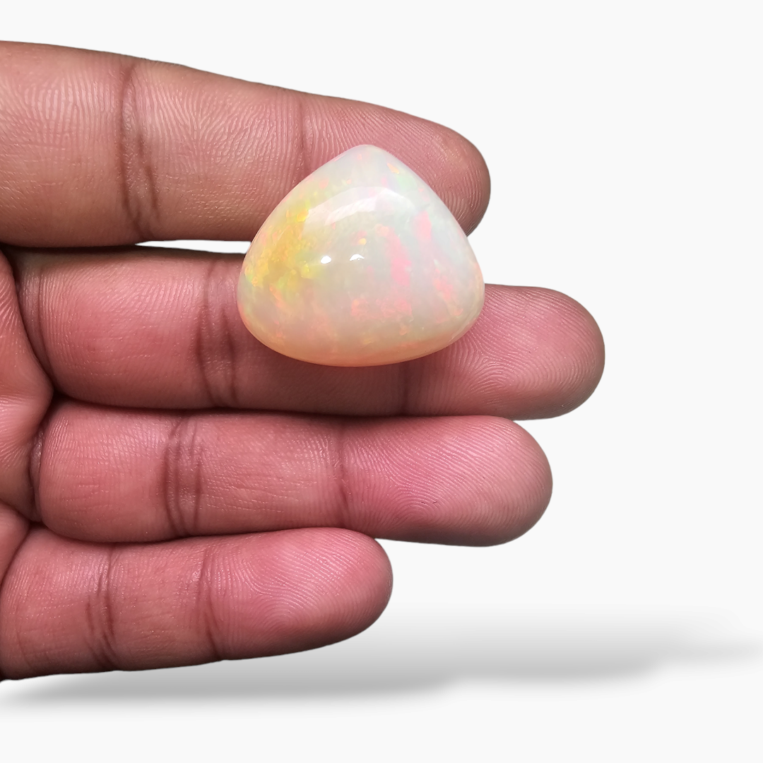 loose Natural White Ethiopian Opal  Stone 31.31 Carats Trilliant Cabochon Shape  ( 23.5 mm )