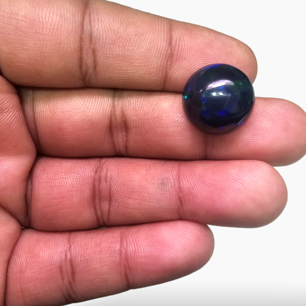 loose Natural Black Ethiopian Opal  Stone 10.08 Carats Round Cabochon Shape  ( 15.5  mm )