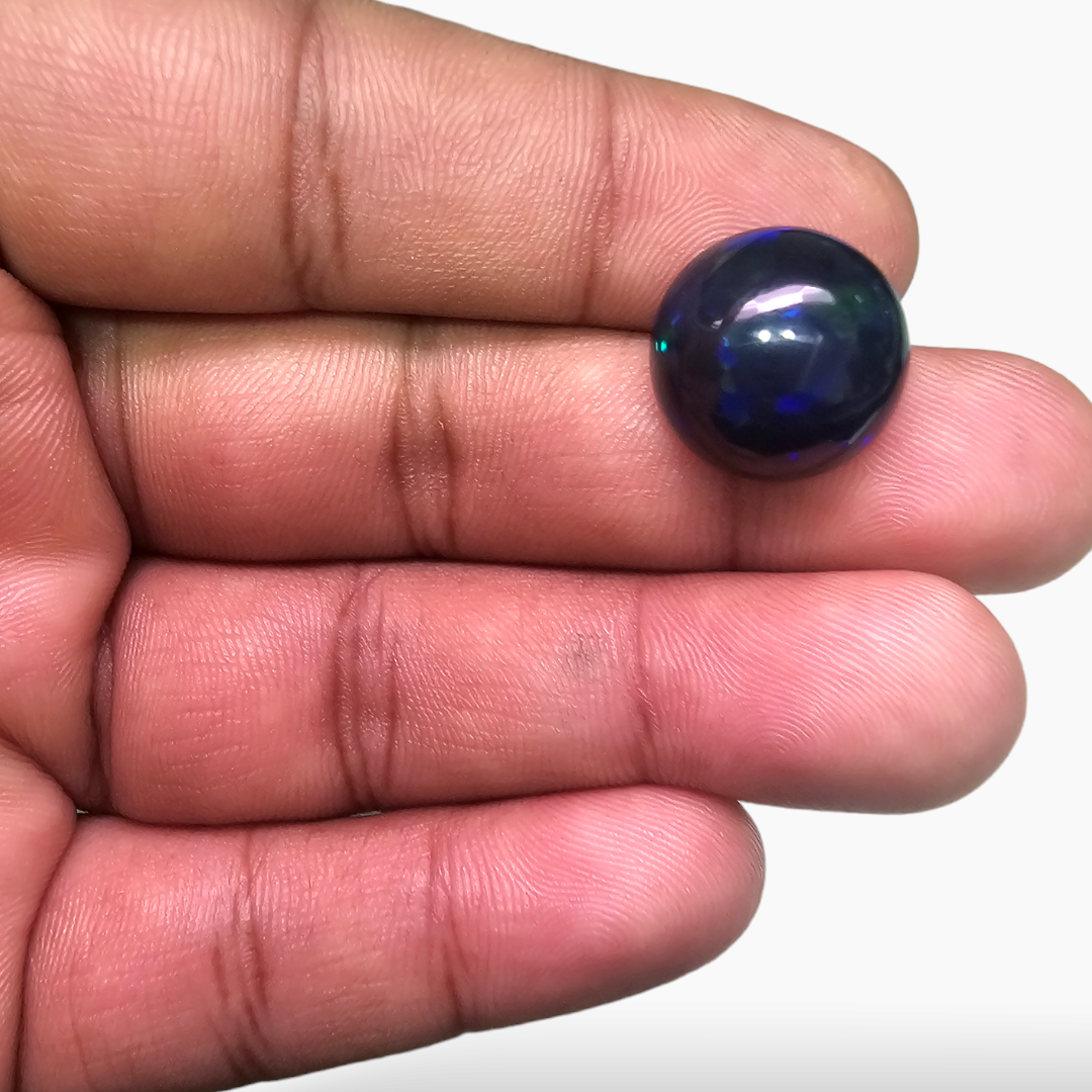 loose Natural Black Ethiopian Opal  Stone 10.08 Carats Round Cabochon Shape  ( 15.5  mm )