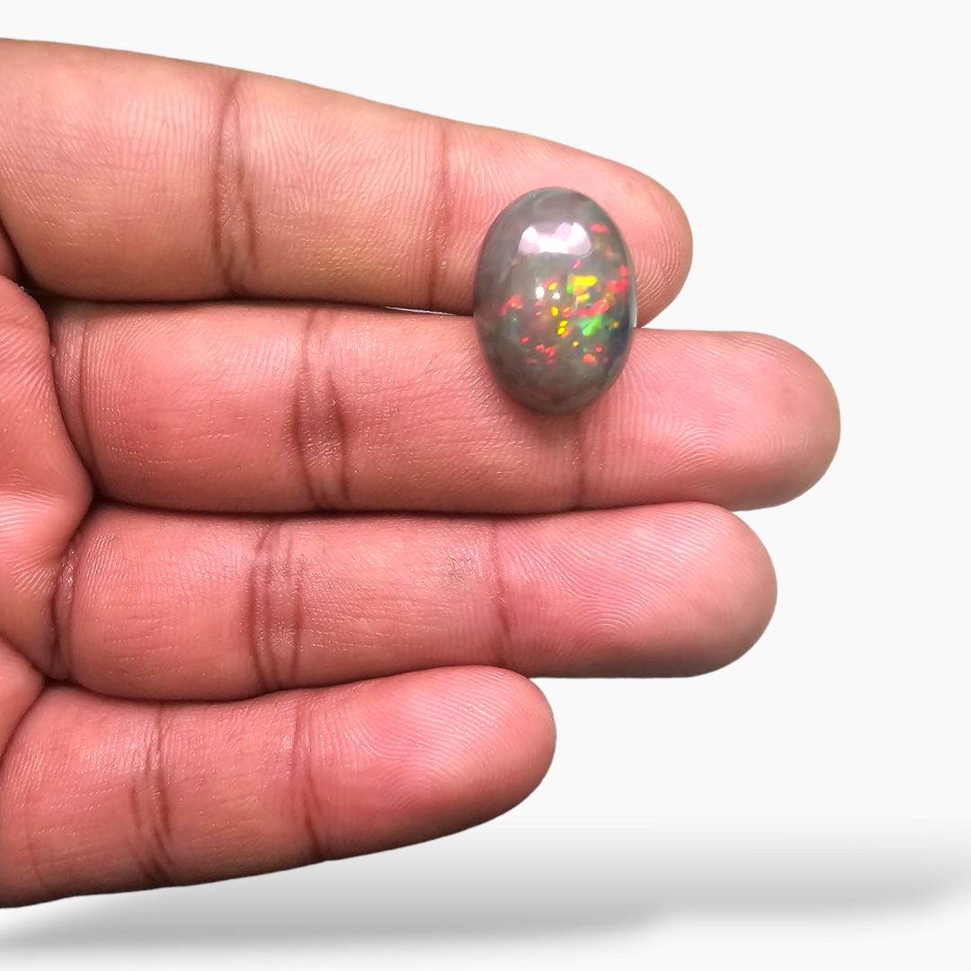 online Natural Black Ethiopian Opal  Stone 9.44 Carats Oval Cabochon Shape  ( 18.5x13 mm )