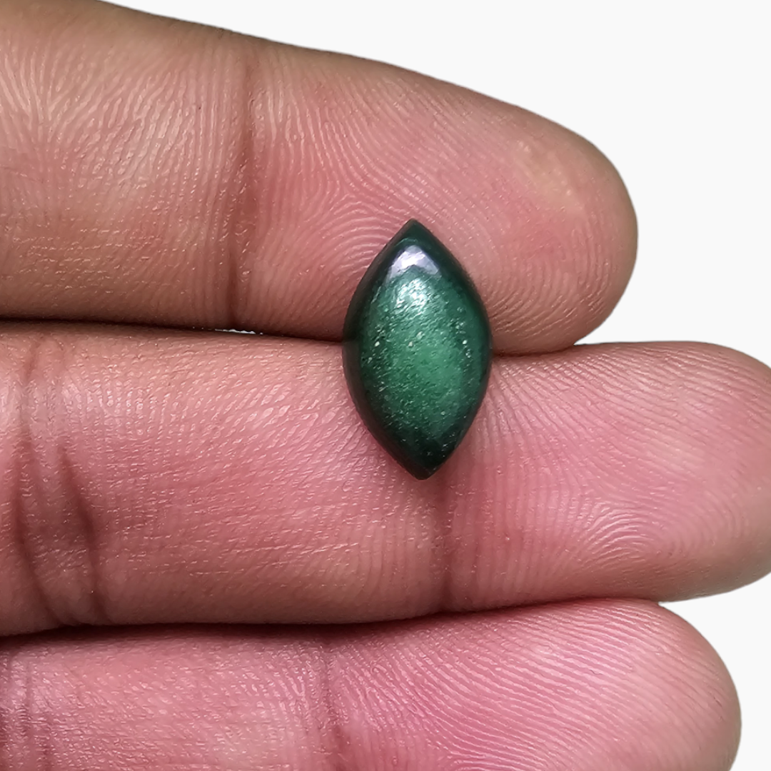 for sale Natural Malachite Stone 4.16 Carats Marquise  Cabochon Shape ( 14x8 mm )