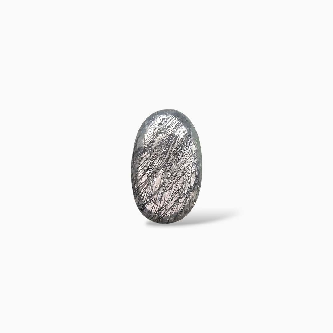 shop Natural Black Rutile Quartz Stone 8.22 Carats Oval Cabochon Shape ( 17X10.5 mm )