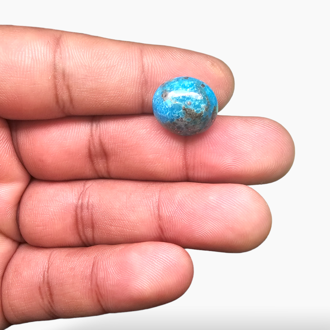for sale Natural Turquoise (Feroza) Stone 10.25 Carats Oval Cabochon Shape ( 14.5x13 mm )