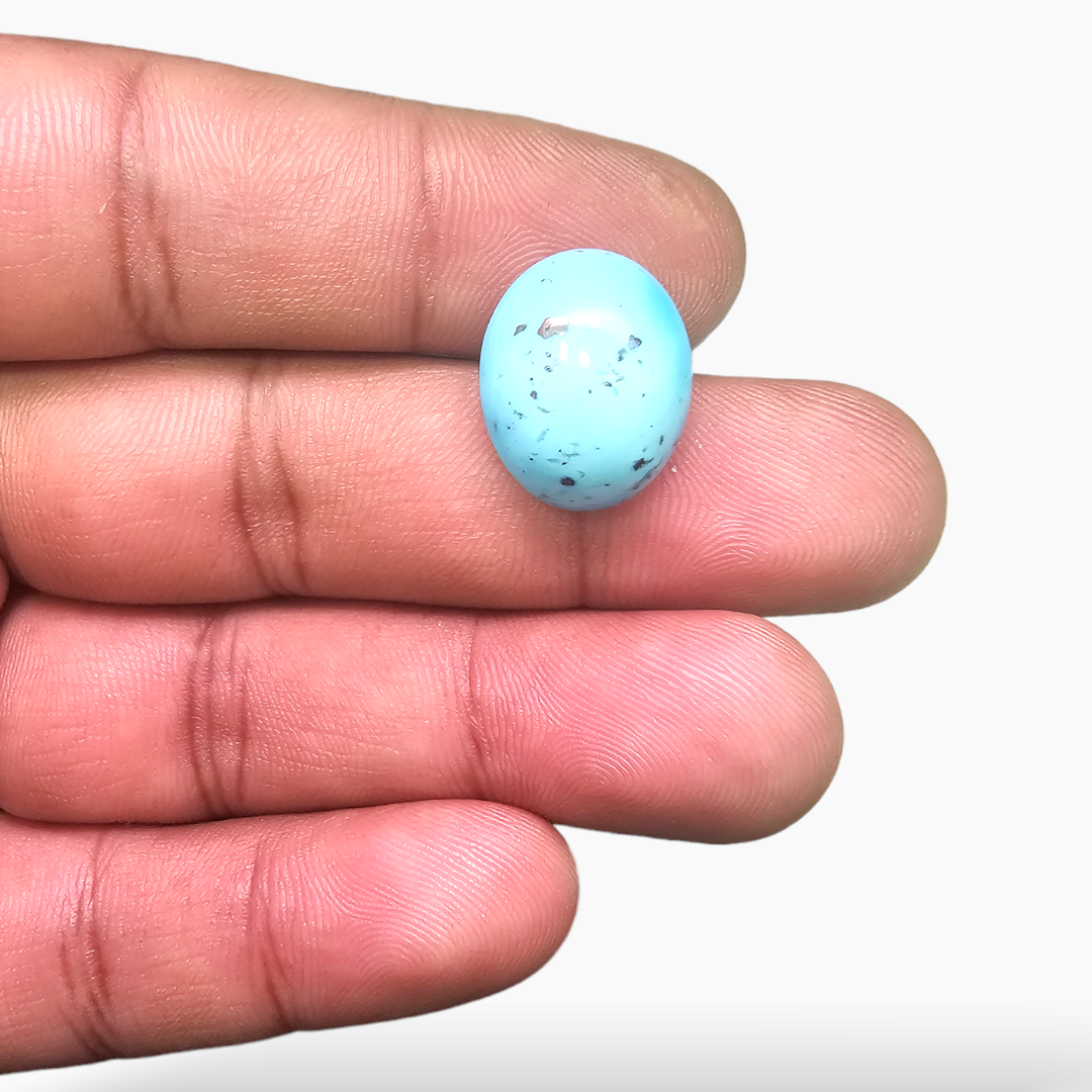 for sale Natural Turquoise (Feroza) Stone 9.23 Carats Oval Cabochon Shape ( 16.5x13.5 mm )