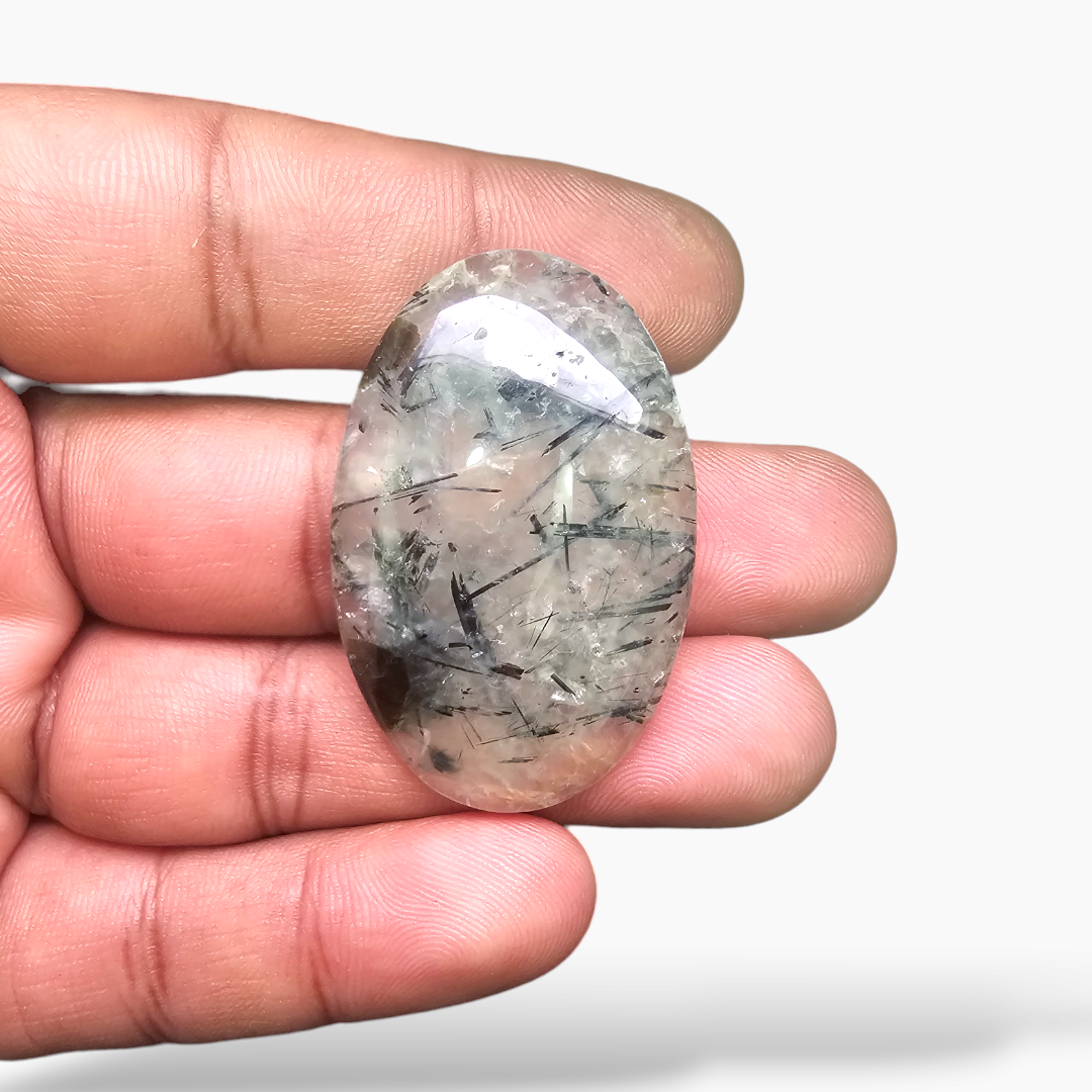 Natural Green Rutile Stone 56.58 Carats Oval Cabochon Shape ( 42x27 mm )