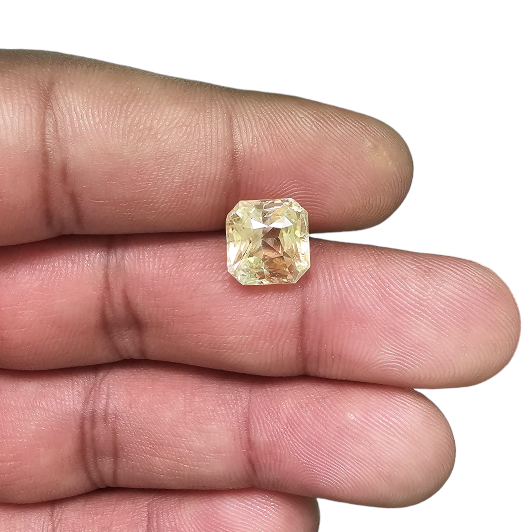 Natural Yellow Sapphire Gemstone 5.61 Carats Emerald Cut Shape 8.8x9.1 mm