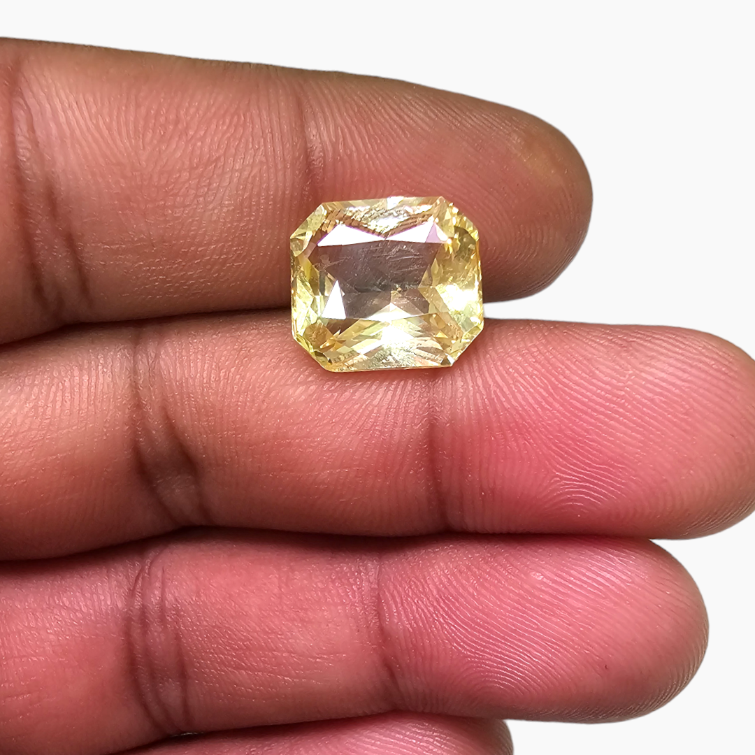 Natural Yellow Sapphire Stone 11.13 Carats Emerald Cut Shape