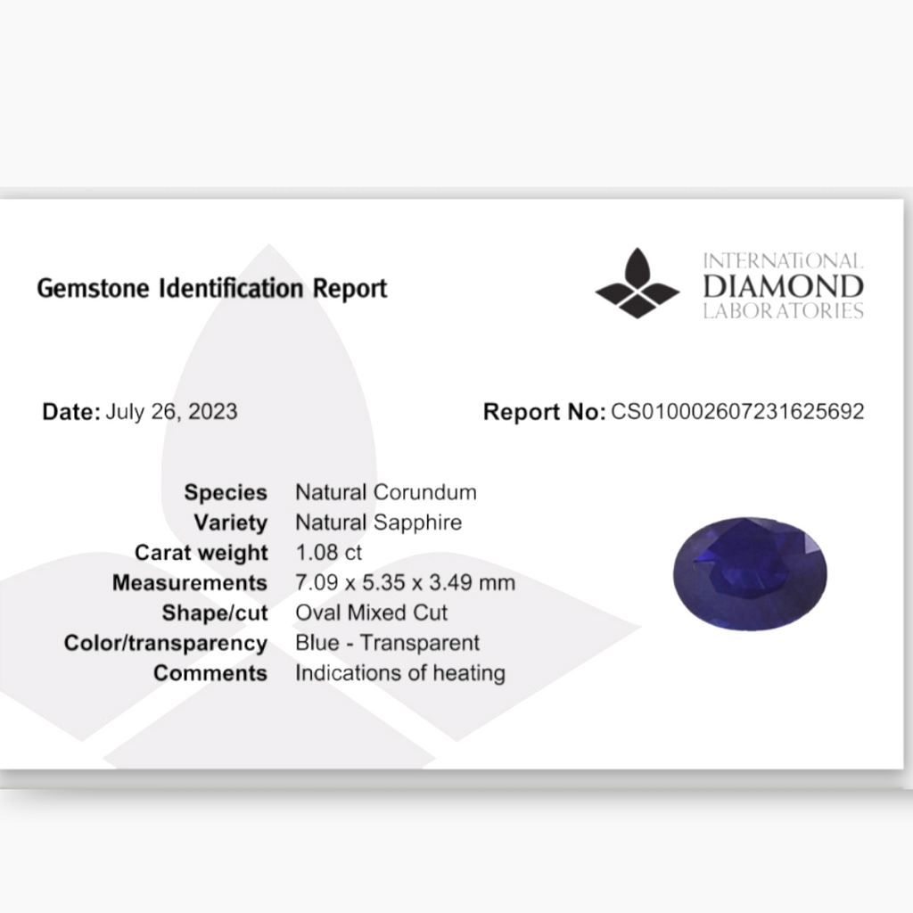 Blue Sapphire: 1.08 Carat Oval Cut - $900/ct, African Origin Certified by IDL