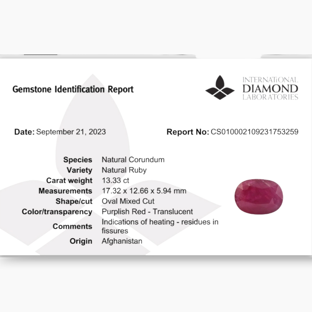 Buy Natural Ruby Oval Cut - 13.33 Carats from Afghanistan