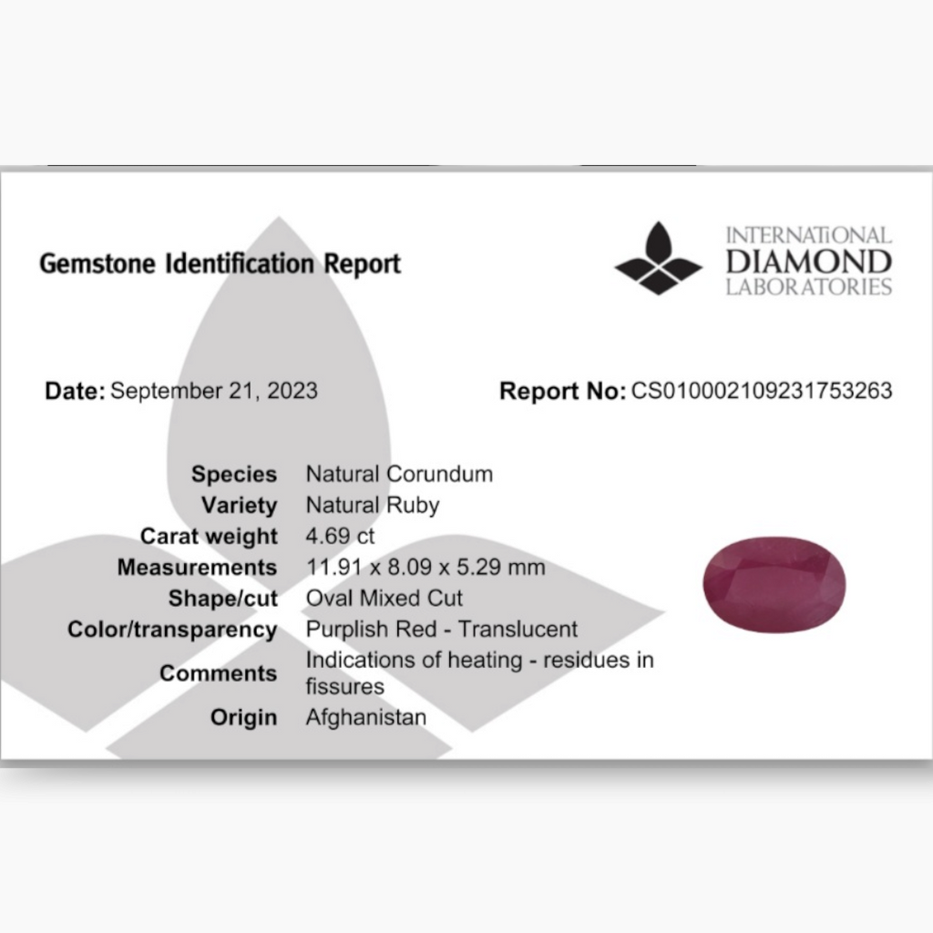 Buy Natural Ruby Oval , 4.69 Carats IDL Certified Afghanistan