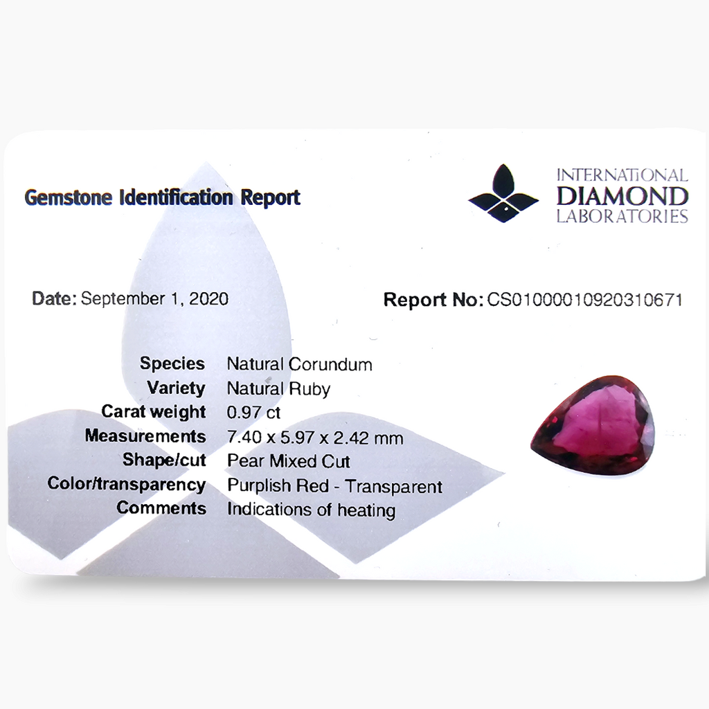 Natural Ruby Pear Shape in 0.97 Carats From Mozambique