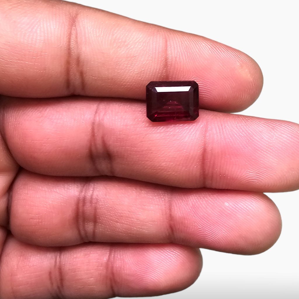 Emerald Cut Rubellite Tourmaline Natural in 4.68 Carats with 10 by 8 mm Size