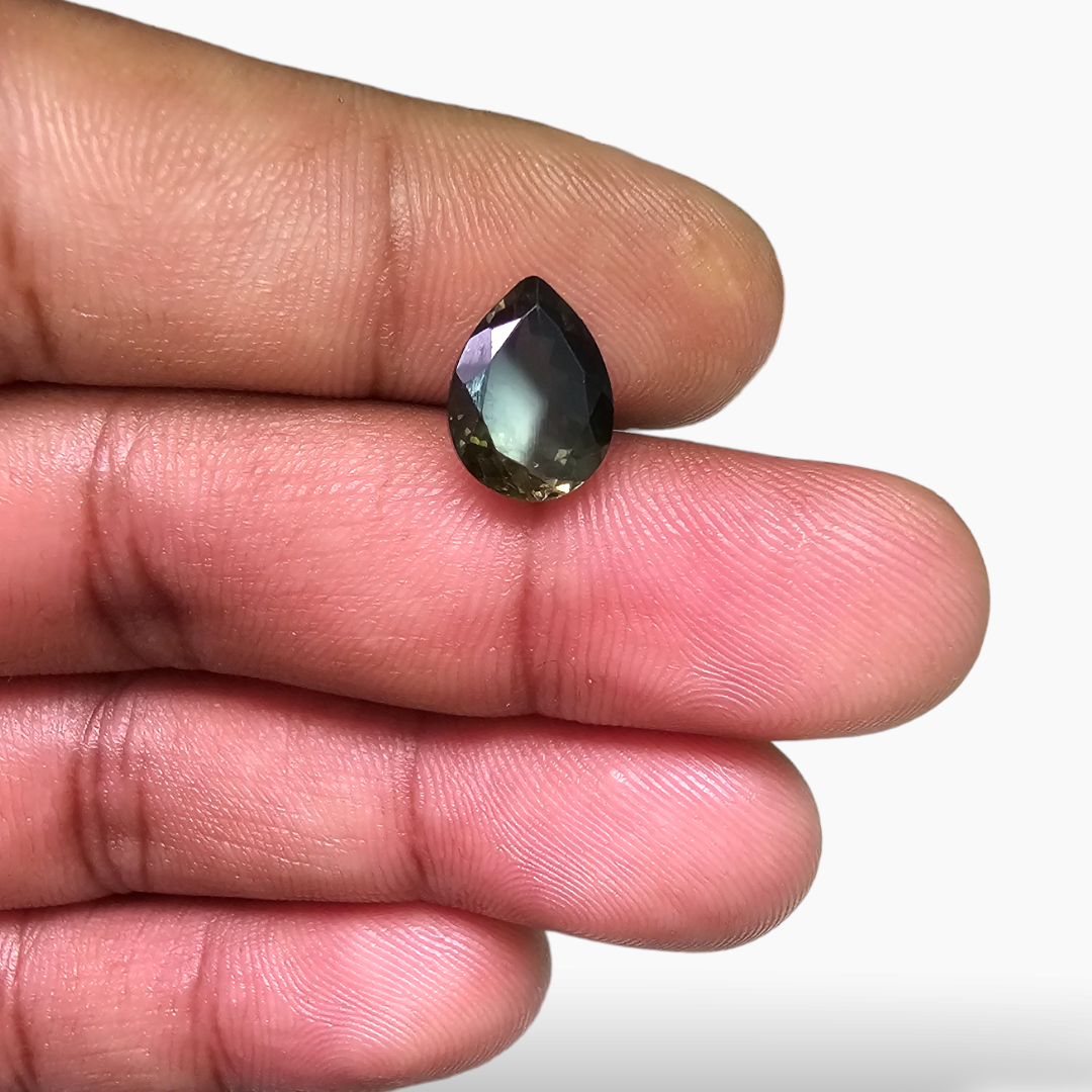 Natural Green Tourmaline Gemstone in Pear Cut with 3.34 Carats Weight