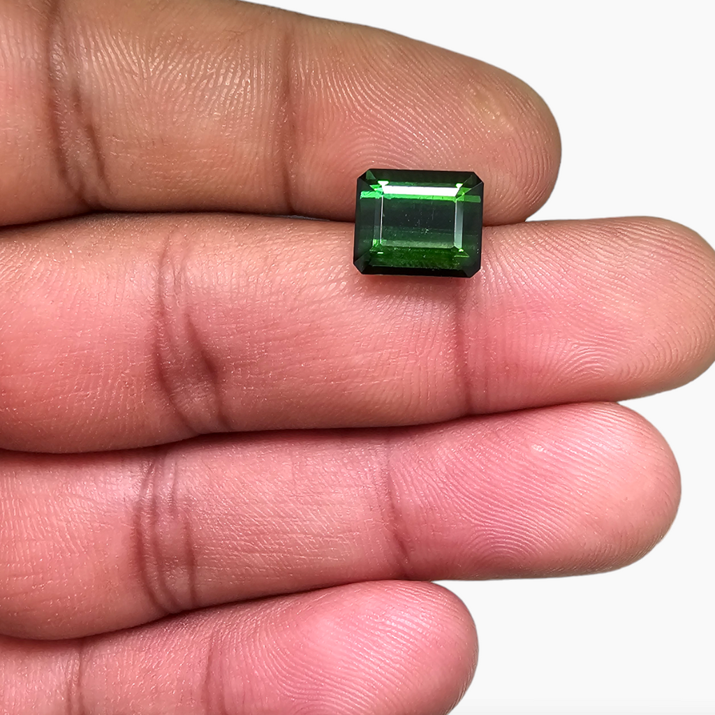 Natural Green Tourmaline Emerald Cut 3.97 Carats in 9 by 8 MM for Sale