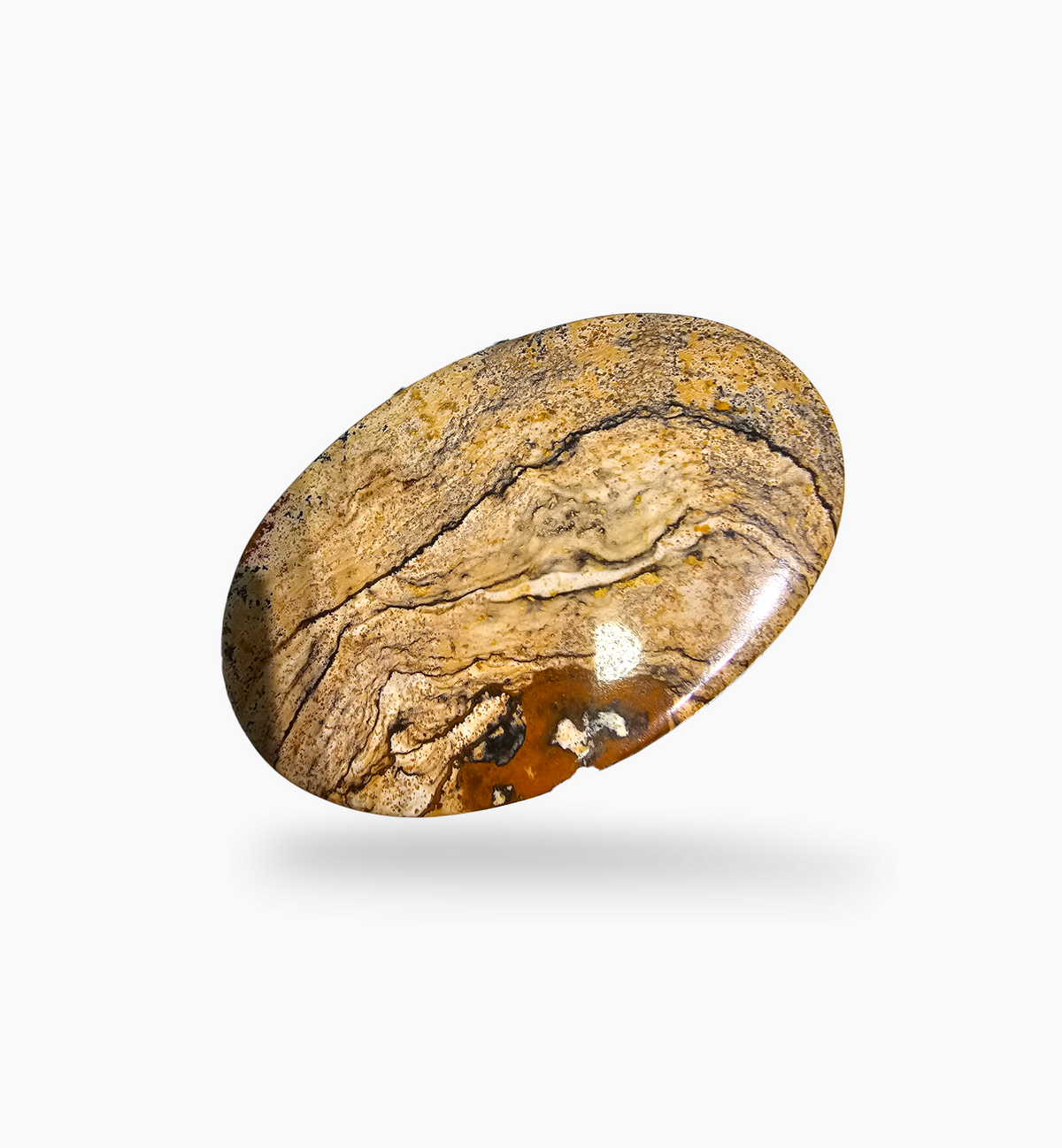Natural Picture Jasper Stone 165.93 Carats Round Cabochon Shape Size 85x55mm
