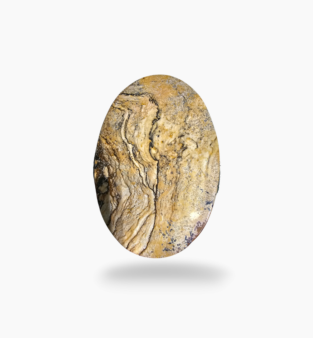 Natural Picture Jasper Stone 165.93 Carats Round Cabochon Shape Size 85x55mm