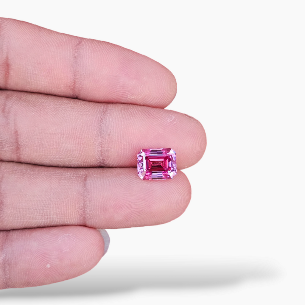 Pink Moissanite Diamond in 3.83 Carats Emerald Cut 8 by 10 MM
